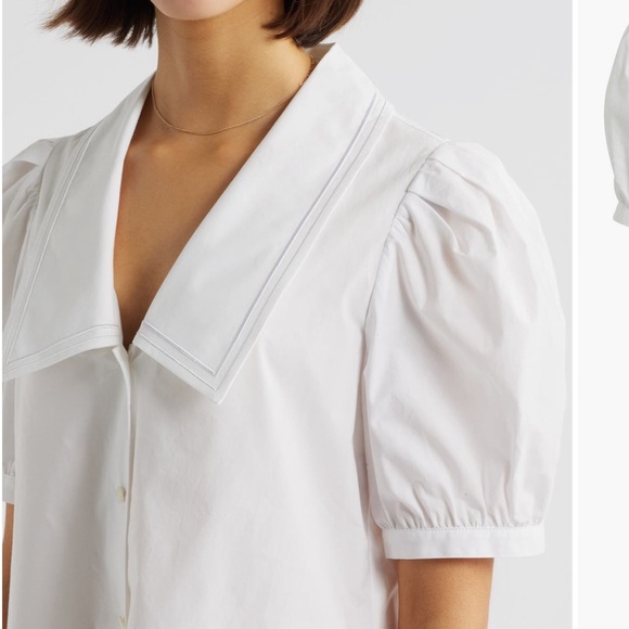 Frame Denim White Mini Dress with Puff Sleeves sailor dress - Picture 4 of 4